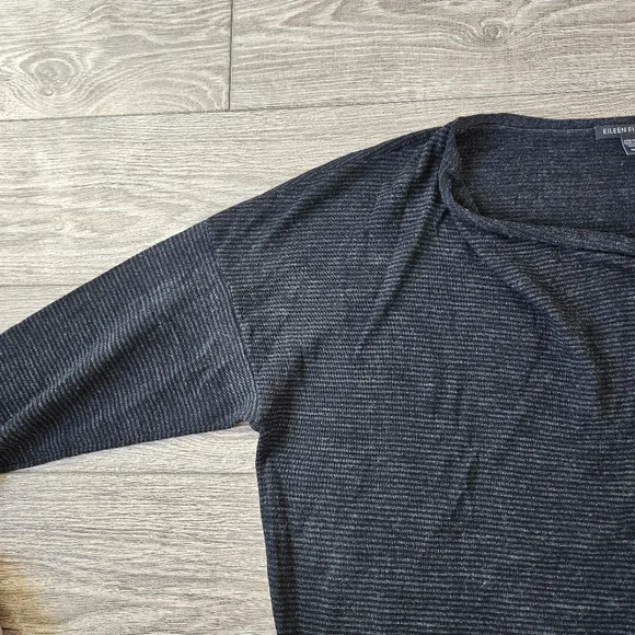 Eileen Fisher Gray Striped Lightweight Sweater Merino Wool - Picture 7 of 9
